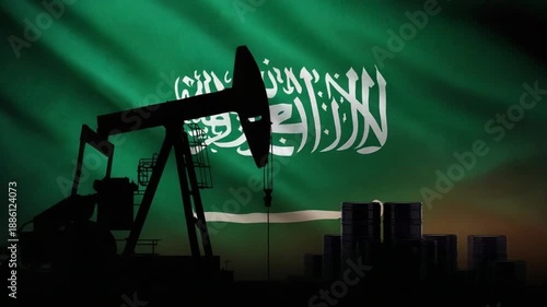 Petroleum Pumpjack with Saudi Arabia Flag Energy Production
