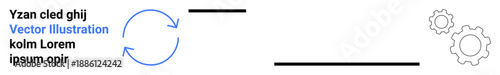 Workflow optimization, process management, business planning, automation, infographic design, teamwork visualization. Circular arrows, text gear symbols. Workflow optimization and process management