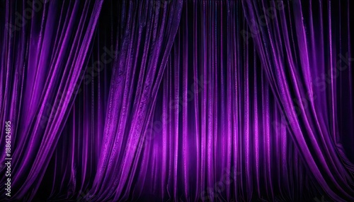 Dramatic purple stage curtains create a sense of anticipation.