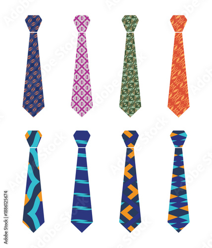 Vector of eight types of ties with a br design