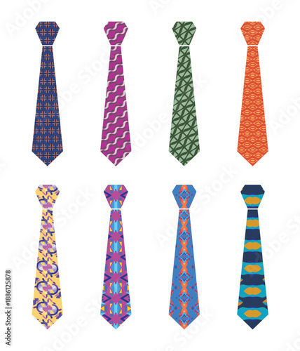 Vector of eight types of ties with a br design