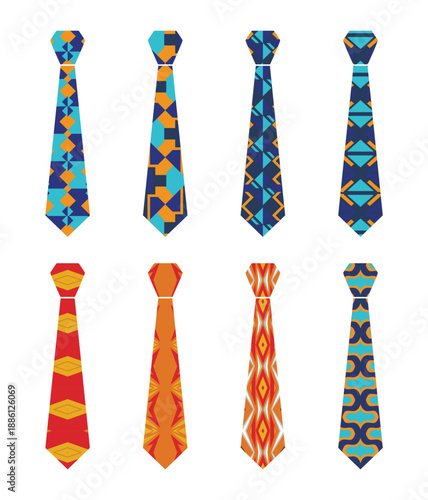 Vector of eight types of ties with a br design