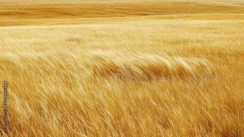 Golden grass field swaying gently in a gusty wind under warm sunlight