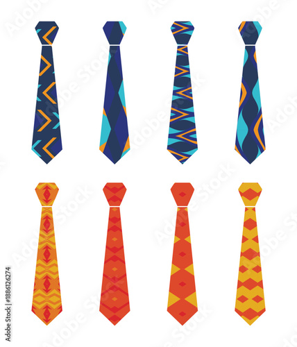 Vector of eight types of ties with a br design