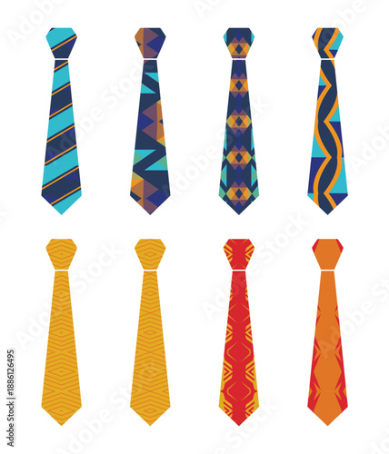 Vector of eight types of ties with a br design