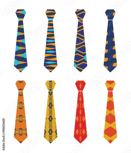 Vector of eight types of ties with a br design