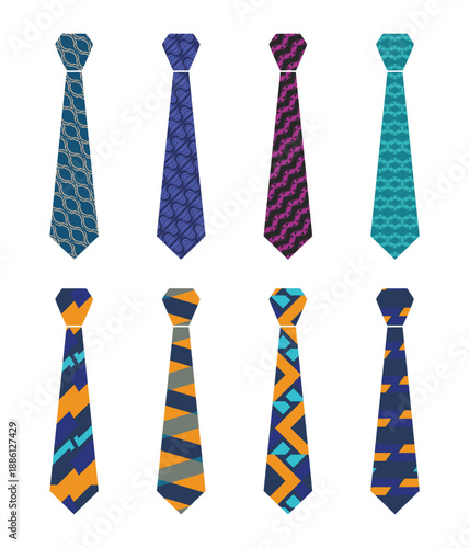 Vector of eight types of ties with a br design