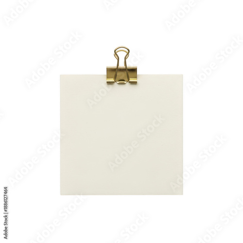 Blank note with gold clip isolated on transparent background