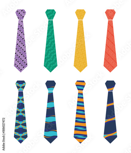 Vector of eight types of ties with a br design