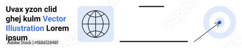 Online business, global communication, target achievement, marketing strategy, data visualization, digital tools. A globe icon and a bullseye target are . Global communication and target achievement