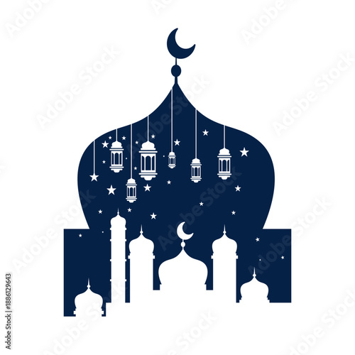 Ramadan Islamic Architecture Illustration with Lanterns for Religious Background