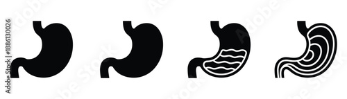 Human stomach icons showing organ health filled with digestive liquid and empty lineart