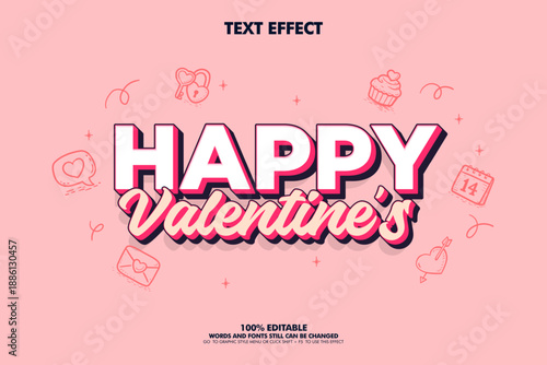 Happy Valentine's Day editable text effect with hearts and decorations