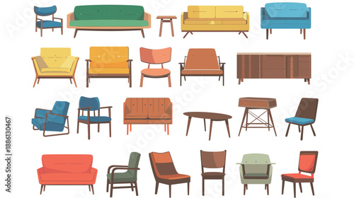 Collection of different stylish furniture, modern interior vector illustration