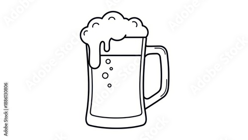 Simple black and white beer mug illustration with foam detail against clean background