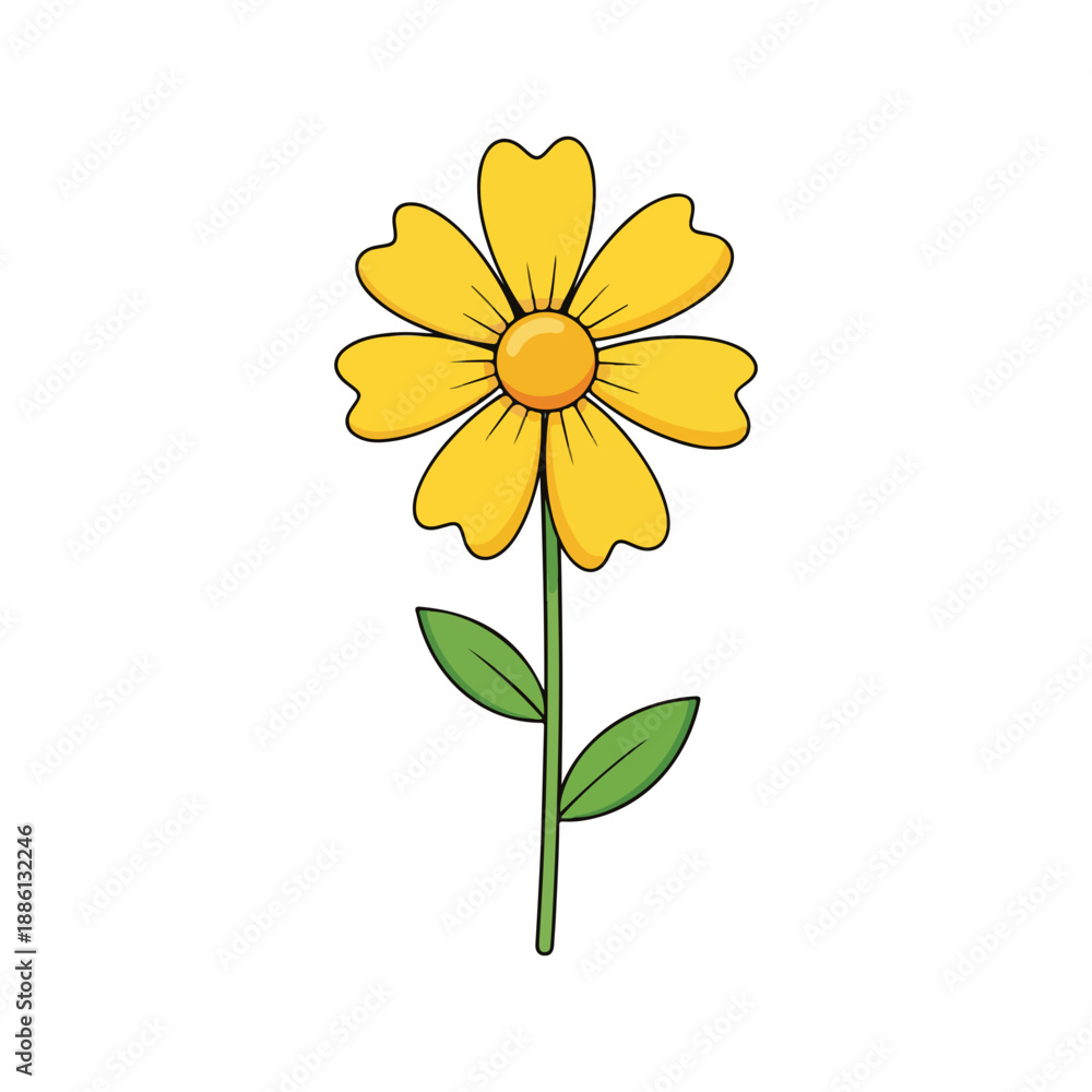 Fototapeta premium Simple Yellow Flower Cartoon Illustration Isolated