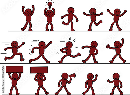 Cartoon human character action sequence illustration showing emotions movements and gestures for animation storytelling infographic design vector marketing