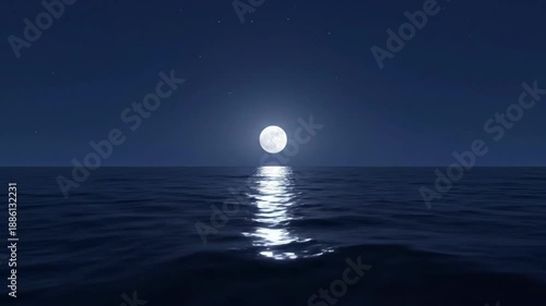 Mystical 4K Seamless Loop Full Moon Reflection on Dark Ocean Water Animation for Ramadhan and Eid Background