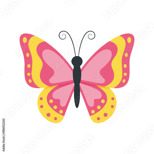 Cute Pink and Yellow Butterfly Vector Illustration