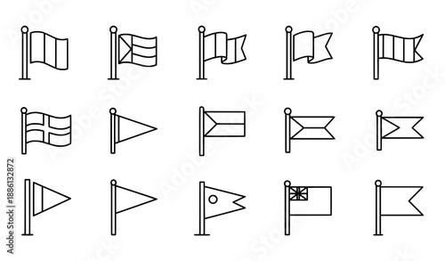 Minimal flag outline icon set for banners, maps, and location UI