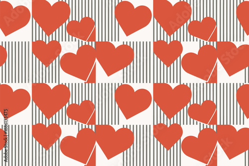 Red hearts on vertical stripes pattern Vector, illustration