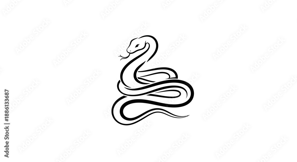 custom made wallpaper toronto digitalStylized coiled snake in simple elegant line art, isolated white background.