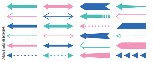 長い矢印のベクターイラストセット。アイコン、シンプル