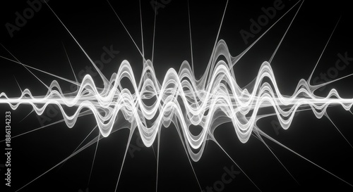 Abstract White Waveform on Black Background - Energy and Technology.