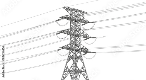 High voltage electric power transmission tower line vector illustration of industrial steel lattice pylon structure for energy distribution and electrical engineering projects