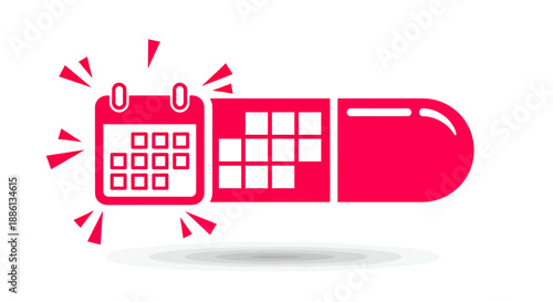 Conceptual illustration of medication schedule with calendar and pill capsule.