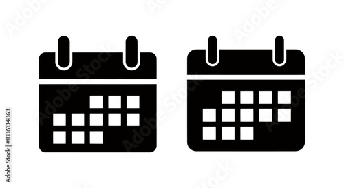 Black calendar icons with grid layout representing dates and planning.