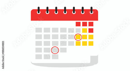 Illustration of a calendar with highlighted dates and a red circle marking specific days.
