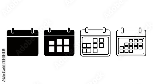 Set of four different calendar icons representing various date layouts and styles.