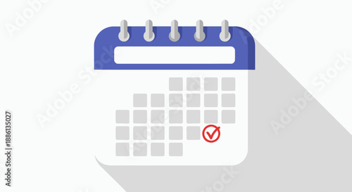 Calendar icon with a marked date and long shadow on white background.