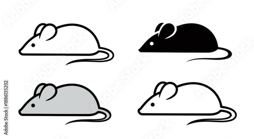 Set of four simple mouse illustrations in different colors and styles.