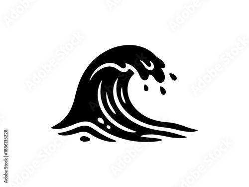 Stylized Ocean Wave Silhouette, Black 2D Sea Water Surf Icon for Nautical and Nature Graphic Design isolated on transparent background