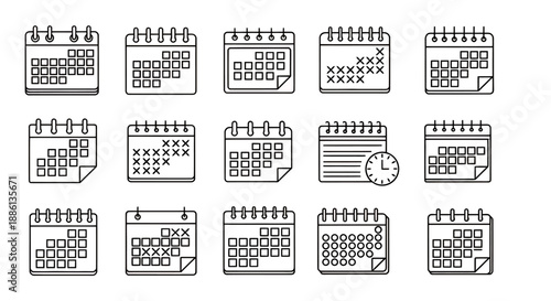Set of various calendar icons representing different dates and scheduling concepts.