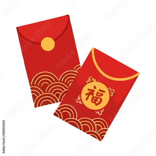 Two festive Chinese red packets for luck and prosperity