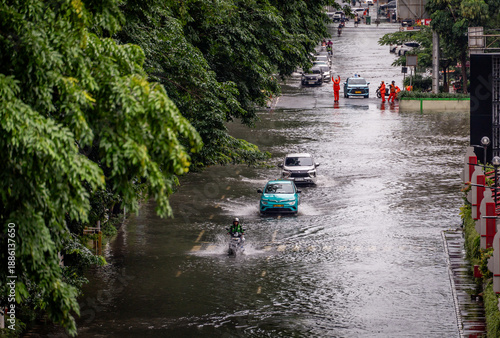 Flooding in the city of Jakarta , Indonesia because of the heavy rain for days 