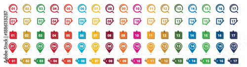 SDGsカラーを使用したナンバーのアイコンセット。白背景にベクターイラスト。