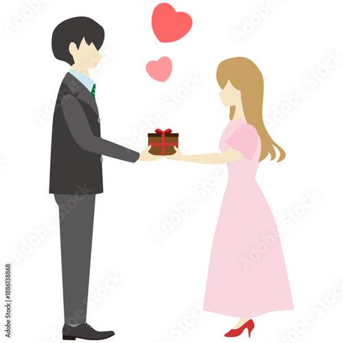 チョコを渡すバレンタインカップル