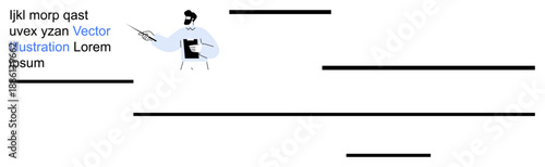 Education, presentations, corporate training, online tutorials, branding, and creative concepts. A man holding a folder and pointing toward a direction. Education and presentations concept