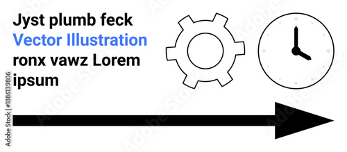 Gear, clock, and arrow illustrate productivity, workflow, and time management. Ideal for business, process optimization, deadlines, scheduling efficiency planning simple landing page