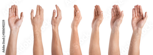 Schilderij op canvas Man showing his hand from different sides on white background, closeup