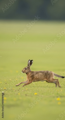 Wallpaper Mural A European hare running across a green field. Torontodigital.ca