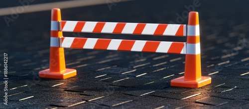 Road Closed Cones & Tape on Asphalt. Website banner