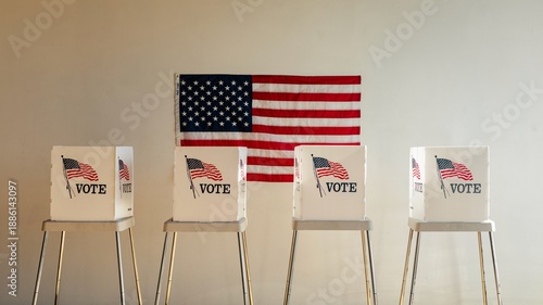 Fotografía Voting booths with American flags, U
