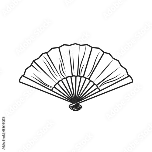 A simple black and white illustration of an elegantly folded hand fan