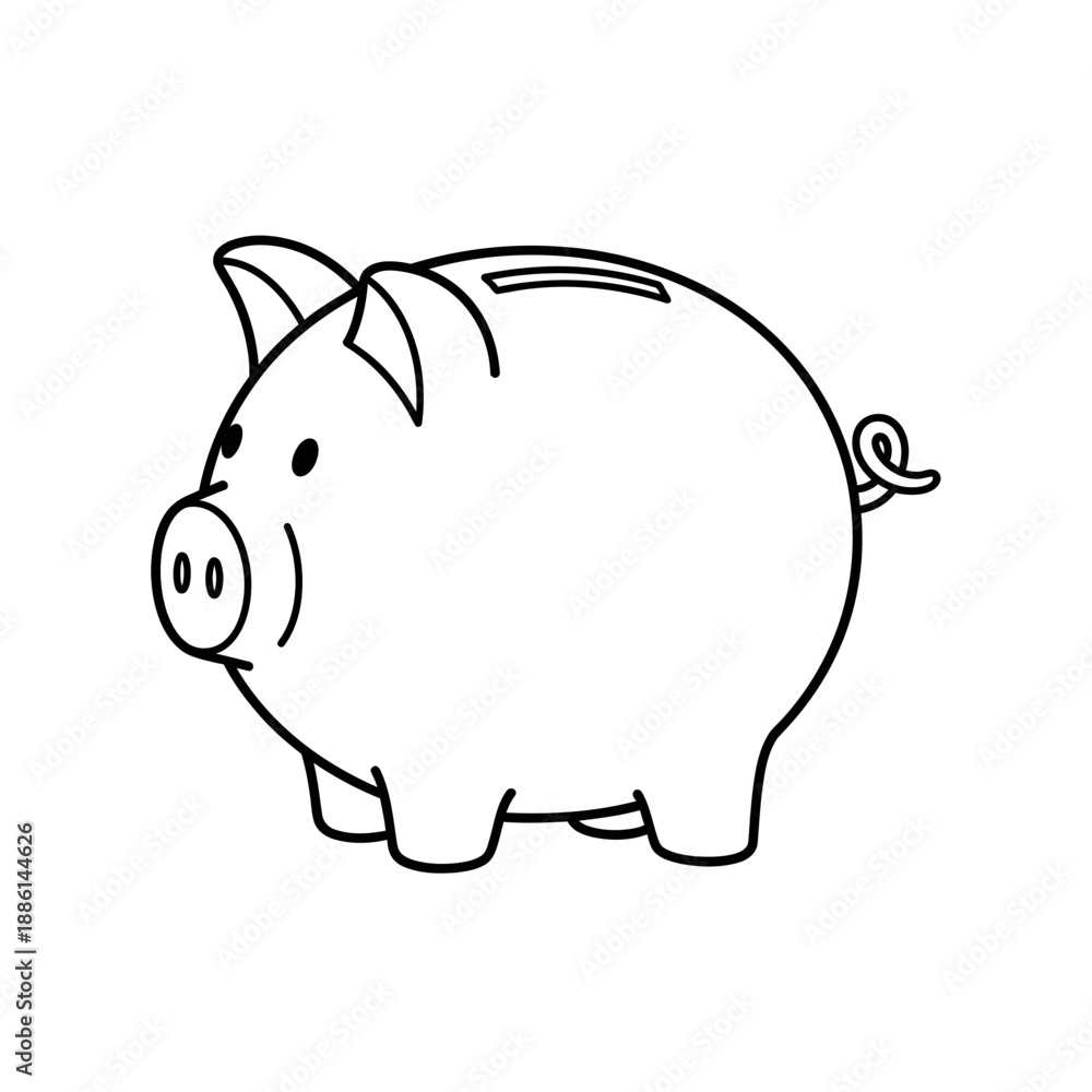 Obraz premium Simple line drawing of a classic piggy bank side view illustration