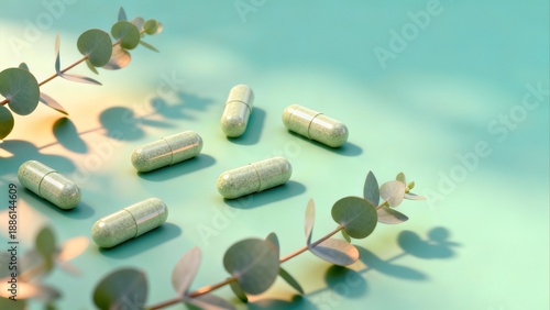 Organic green herbal capsules for natural detox and botanical health supplement therapy